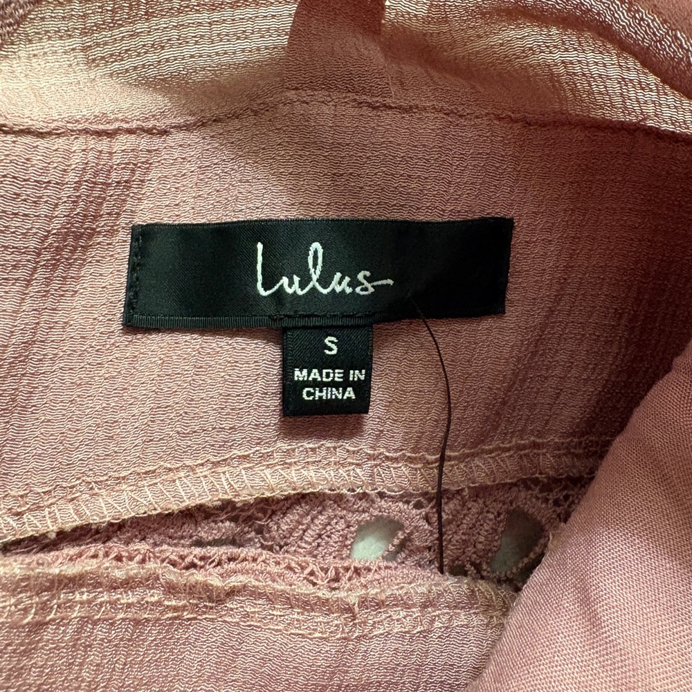 Lulu's Dusty Rose Crochet-Trim Puff Sleeve Mini Dress - Picture 9 of 11